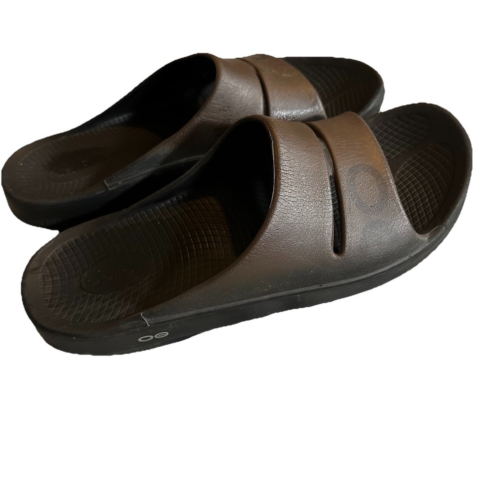 Oofos Slide Sandal OOahh Sport Flex Unisex Sz M13/W15US Black/brown Foam Slip On
